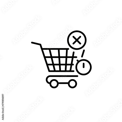 Abandoned Shopping Cart Icon with Cross and Clock Symbol.