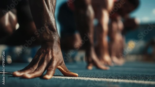 Athlete Runner Sprinter Preparing at Starting Line in Close Up Position Sport Lifestyle Video Motion