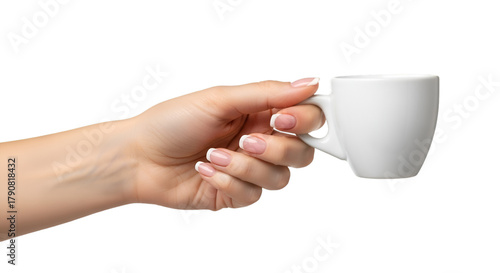 Woman's Hand Holding Small White Coffee Cup espresso