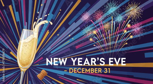 New Years Eve Celebration with Champagne and Fireworks.