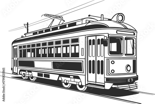 Vintage Streetcar Tram Vector Illustration.