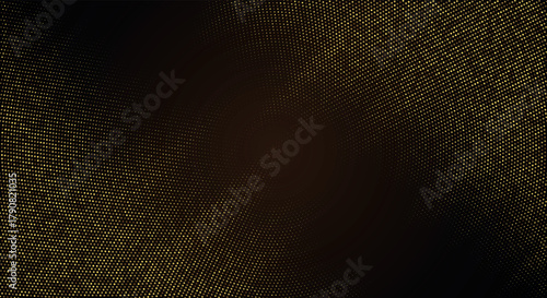 Curved gold halftone dot pattern on dark brown background
