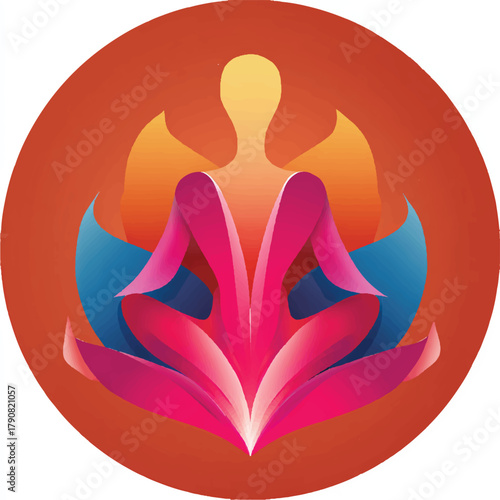 Abstract Meditation Illustration of Peaceful Lotus Position with Vibrant Colors for Wellness and Spiritual Growth in Modern Design