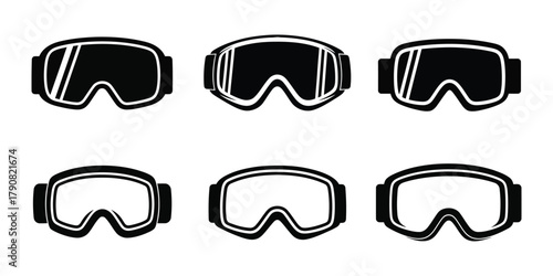 Six ski goggles silhouette vector illustration