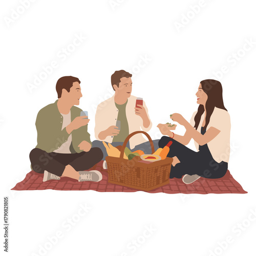Friends enjoying a picnic on a rug