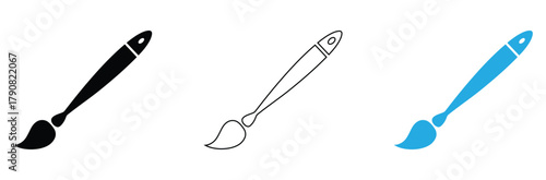 Versatile paint brush icons in black, outline, and blue for creative projects, design, and artistic expression