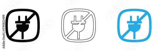 Clear prohibition symbol for electrical plugs indicating no power or disconnection, representing energy saving and caution