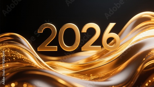 Golden Waves and Bold Numbers Representing Year 2026 Concept