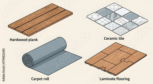 Diverse flooring options for home improvement and interior design projects, Featuring various flooring materials for residential and commercial applications