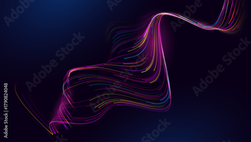 Science Research AI Dots Data Flow Particles Background. Digital Neural Network. Concept of Artificial Intelligence Technology, Machine Learning. Digital Communication. Vector Illustration.