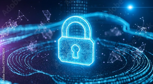 Wallpaper Mural Digital padlock glowing with secure data streams, representing cybersecurity and network protection. Torontodigital.ca