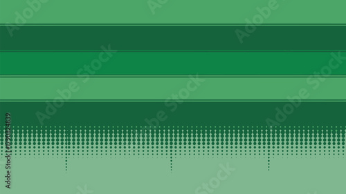 A green background with horizontal stripes and a halftone pattern at the bottom section of the image