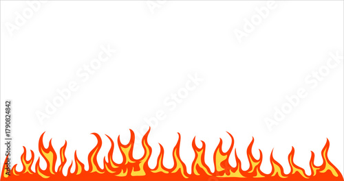 Ring Yellow Fire Flame Pattern on White Background. Creative abstract Fiery Frame in Cartoon Anime Style. Vector Fire Texture