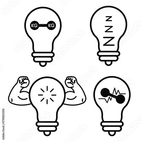 Bulb idea exercise healthy fitness self care line icon