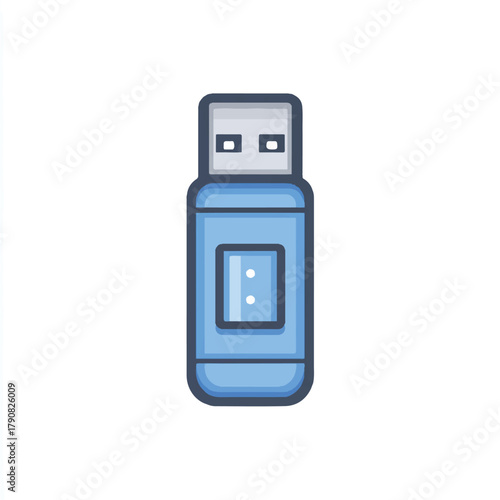 Blue USB Flash Drive Icon Isolated on White Background Vector Illustration for Data Storage and Portable Memory Solutions Suitable for Technology and Gadget Designs