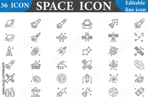 space icon set with editable line