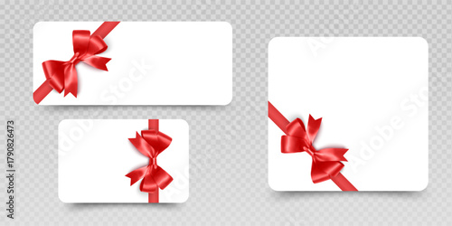 Gift voucher template Bow Elegant White Cards with Golden Bows and Ribbon