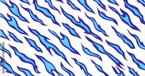 Ring Blue Fire Flame Pattern on White Background. Creative abstract Fiery Frame in flat Anime Style. Vector Blue Fire Texture