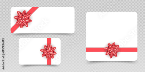 Gift voucher template Bow Elegant White Cards with Golden Bows and Ribbon
