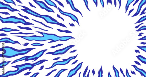 Ring Blue Fire Flame Pattern on White Background. Creative abstract Fiery Frame in flat Anime Style. Vector Blue Fire Texture