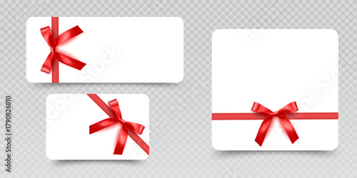 Gift voucher template Bow Elegant White Cards with Golden Bows and Ribbon