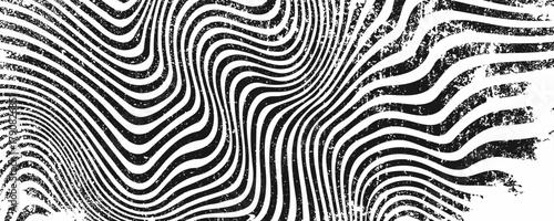 Black and white abstract background. Waves shape decoration. Optical illusion stripes style. Modern graphic design element with distorted lines concept for web, poster, flyer, card cover, or brochure