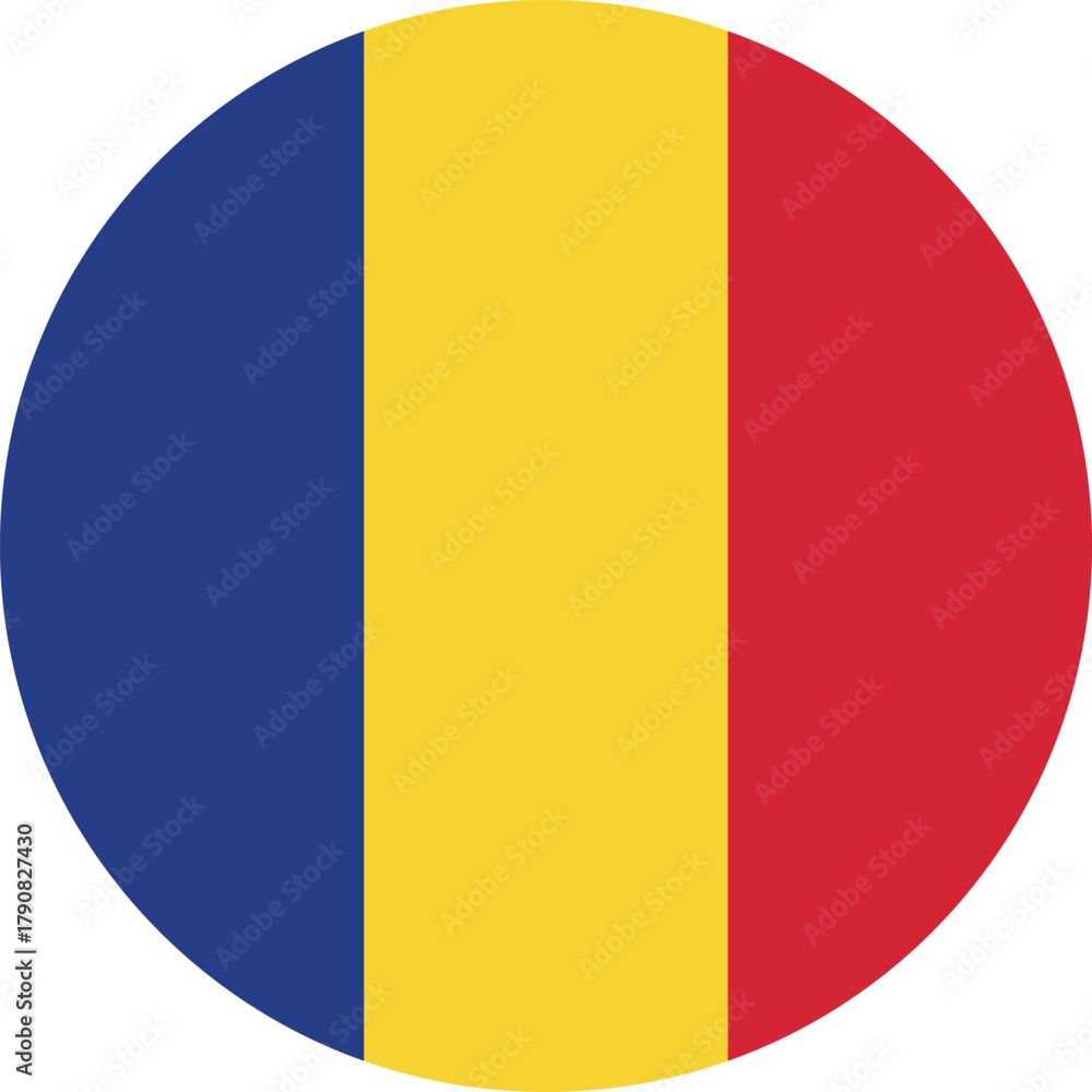 Fototapeta premium Romania flag round icon vector illustration – national symbol of Romania with blue, yellow, and red vertical stripes in circular design