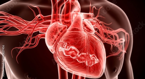 Human cardiovascular system with heart and major vessels anatomical illustration