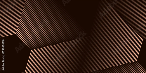 3D brown lines techno abstract background overlap layer on dark space with hexagons effect decoration. Modern graphic design element stripes style concept for web banner, flyer, card or brochure cover