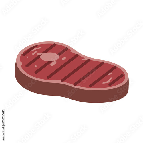 A juicy grilled beef steak with visible grill marks and bone in isometric flat vector style, ideal for barbecue, restaurant menu, food blogging, or meat lover designs.