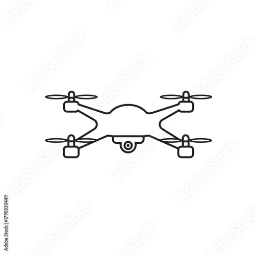 A minimalist black silhouette of a four-rotor quadcopter drone shown from below in clean flat vector style, perfect for technology, aerial photography, delivery drone, or surveillance concepts.
