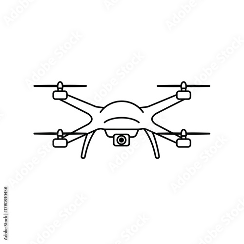 A minimalist black silhouette of a four-rotor quadcopter drone shown from below in clean flat vector style, perfect for technology, aerial photography, delivery drone, or surveillance concepts.