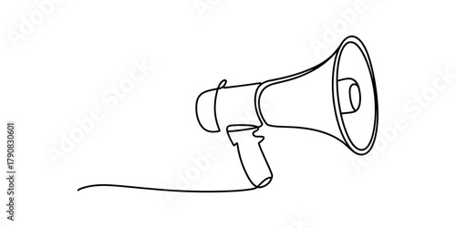Single continuous line drawing of a megaphone. minimalist black ink art illustration of an announcement speaker for communication concepts. Vector