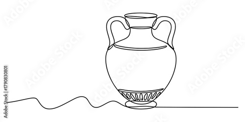 Continuous line drawing of an ancient greek amphora or vase with two handles. minimalist artistic design representing historical pottery. Vector