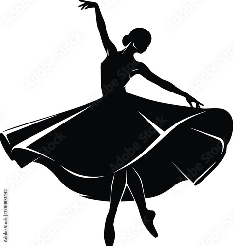 Elegant ballet dancer silhouette performing artistic dance pose