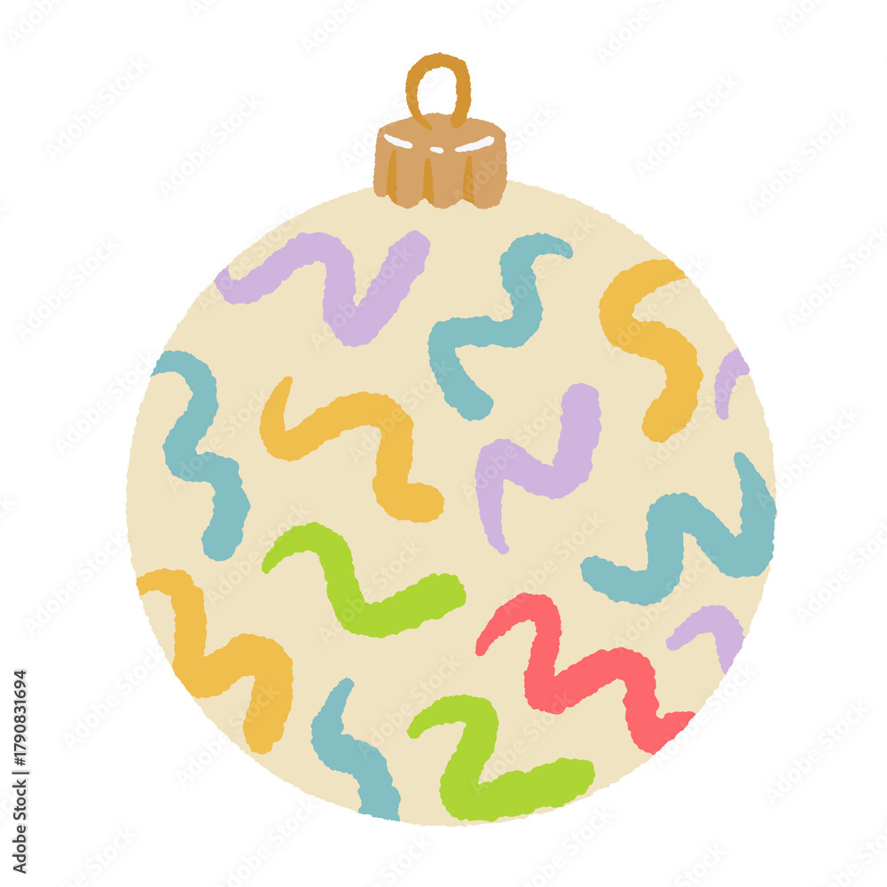 Obraz premium Colorful pastel squiggle pattern Christmas ball ornament illustration playful modern holiday clipart ideal for invitations stickers wrapping paper and cheerful festive design projects