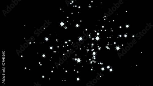Magic glitter sparkle trail, star dust trail. christmas magic stars, white twinkling particles, glowing glitter burst sparkle effect, glitter confetti trail on black screen, shining twinkle transition