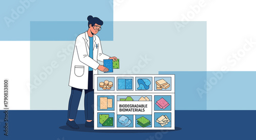 Scientist researching biodegradable biomaterials for sustainable product development solutions