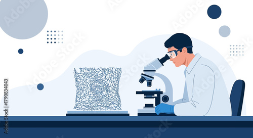 Scientist using a microscope in a laboratory for scientific research and medical analysis