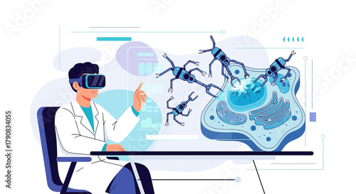 Scientist using virtual reality to explore cell biology and nanotechnology applications