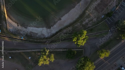 Aerial nature top down of remote desert area outside Santa Rosa New Mexico NM