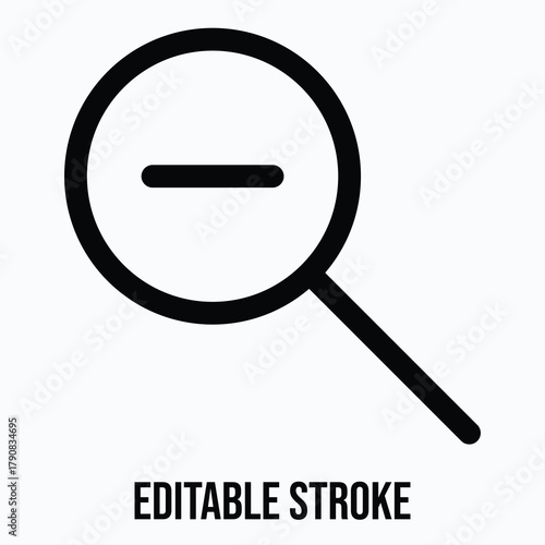 Zoom Out Magnifying Glass Minus Symbol Isolated Lineal Vector Icon, Editable Stroke.
