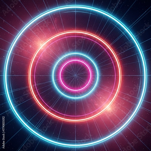 Abstract neon circles background glowing rings wallpaper futuristic design concept