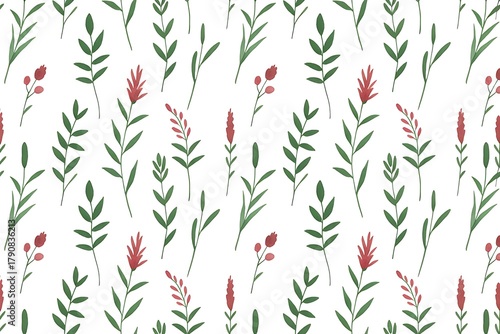 Delicate watercolor botanical pattern with red flowers