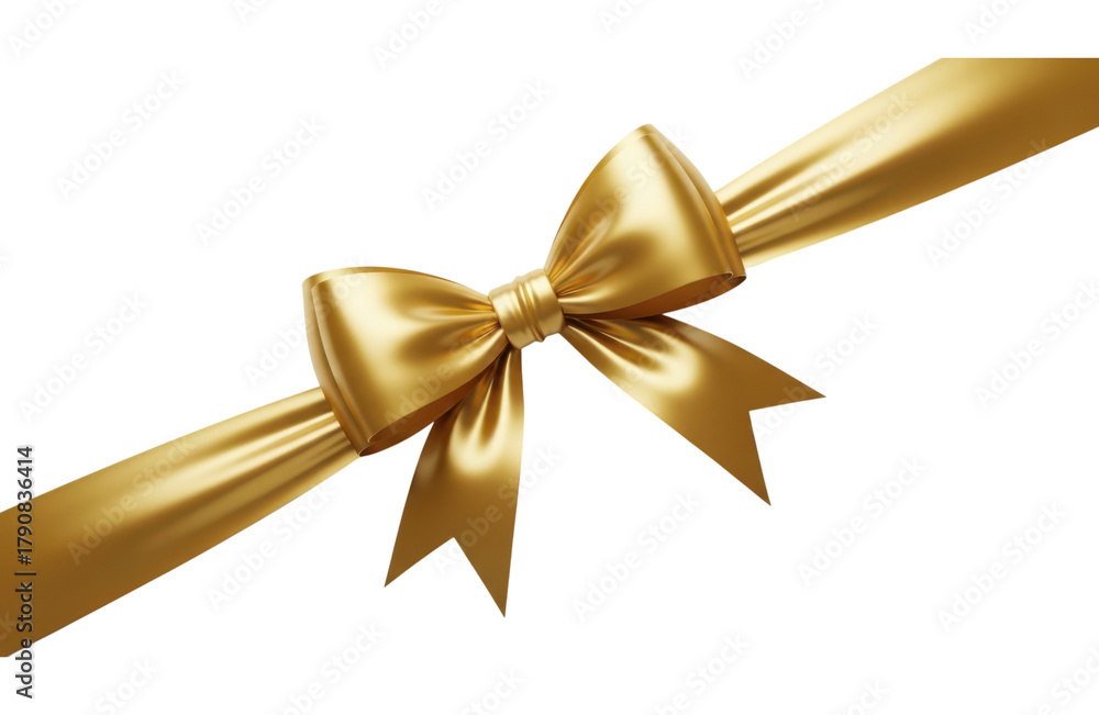 Fototapeta premium Golden satin ribbon bow