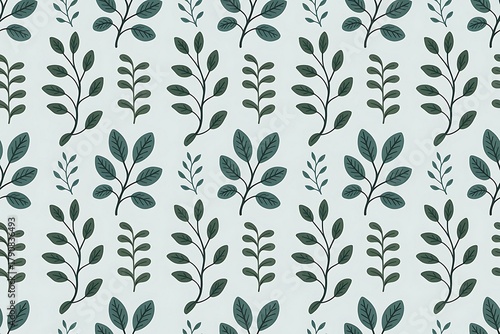 Seamless pattern of dark green leaves on light background
