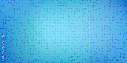 Shimmering disco ball mosaic pattern - small mirrored tiles reflecting light, forming abstract blue square pixel background. Sparkly dance floor or retro party decoration texture for digital bg. Eps10