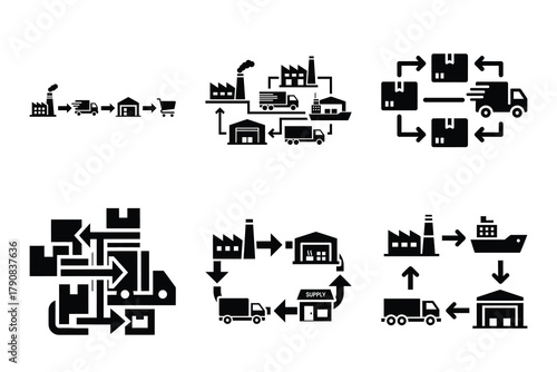 supply chain icon silhouette vector illustration isolated flat style art