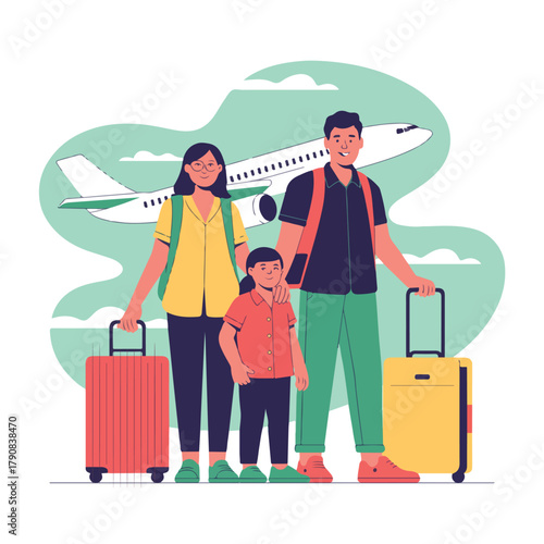 Family with luggage ready for travel