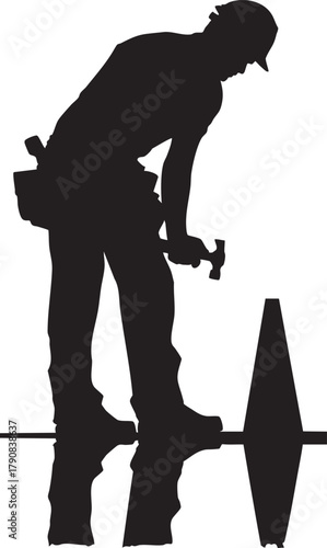 Construction worker silhouette with hammer and tool belt on duty